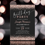 Invitation Elégant Rose Gold Black Parties scintillant 40e an