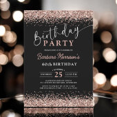 Invitation Elégant Rose Gold Black Parties scintillant 60e an