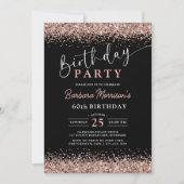 Invitation Elégant Rose Gold Black Parties scintillant 60e an (Devant)