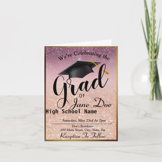 Invitation Élégant Rose Gold & Black Parties scintillant Grad (Devant)