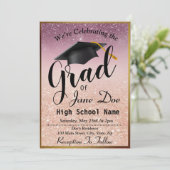 Invitation Élégant Rose Gold & Black Parties scintillant Grad (Debout devant)