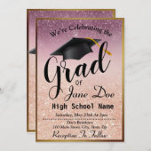 Invitation Élégant Rose Gold & Black Parties scintillant Grad (Devant / Derrière)