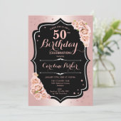 Invitation Elégant Rose Gold Black Photo 50e anniversaire (Debout devant)