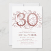 Invitation Elégant Rose Gold Blanc 30e anniversaire (Devant)