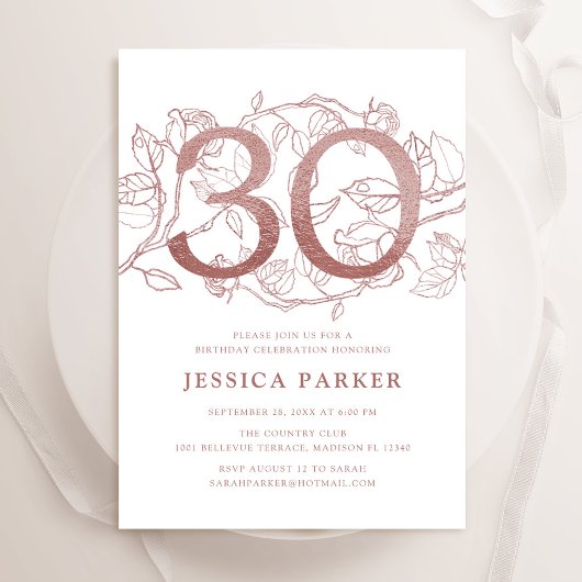 Invitation Elégant Rose Gold Blanc 30e anniversaire