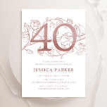 Invitation Elégant Rose Gold Blanc 40e anniversaire<br><div class="desc">Elégante invitation de fête de 40e anniversaire en or et blanc rose. Design féminin moderne et personnalisable, avec des accents botaniques rose et de l'or rose faux parties scintillant. Carte invitation florale simple parfaite pour une célébration anniversaire élégante. Personnalisez avec vos propres détails. Invitations Zazzle imprimées ou téléchargement instantané modèle...</div>