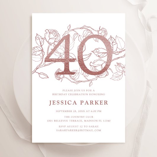 Invitation Elégant Rose Gold Blanc 40e anniversaire