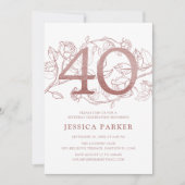 Invitation Elégant Rose Gold Blanc 40e anniversaire (Devant)