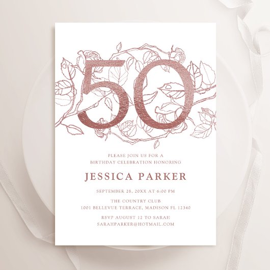 Invitation Elégant Rose Gold Blanc 50e anniversaire