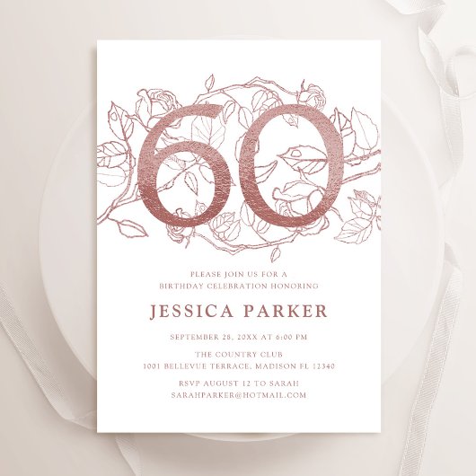Invitation Elégant Rose Gold Blanc 60e anniversaire
