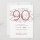 Invitation Elégant Rose Gold Blanc 90e anniversaire (Devant)