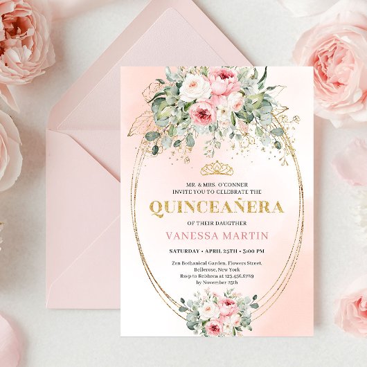Invitation Elegant Rose Gold Blush Boho Quinceañera Invitatio