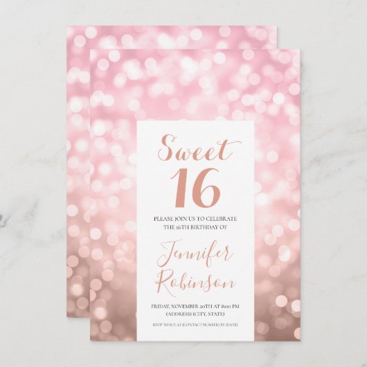 Invitation Élégant Rose Gold Blush Sweet 16 (Devant / Derrière)