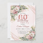 Invitation Elegant Rose Gold Boho Floral 60th Birthday Invitw (Devant)