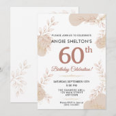 Invitation Elegant Rose Gold Botanical 60th Birthday (Devant / Derrière)