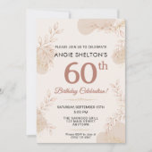 Invitation Elegant Rose Gold Botanical 60th Birthday (Devant)