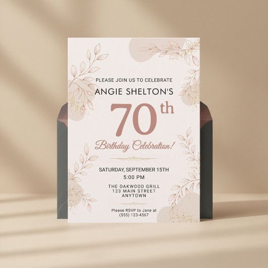 Invitation Elegant Rose Gold Botanical 70th Birthday
