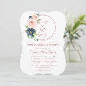 Invitation Elégant Rose Gold Bush Blue Flowers 30e anniversai (Debout devant)