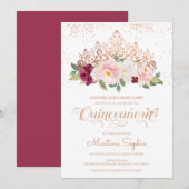 Invitation Elégant Rose Gold Butterfly & Tiara Quinceanera (Devant / Derrière)