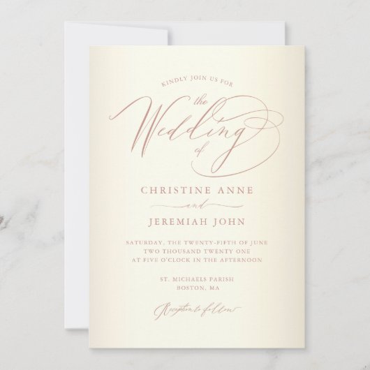 Invitation Élégant Rose Gold Calligraphie Champagne Mariage (Devant)