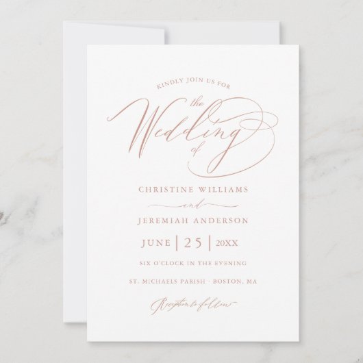Invitation Élégant Rose Gold Calligraphie Mariage métallique (Devant)