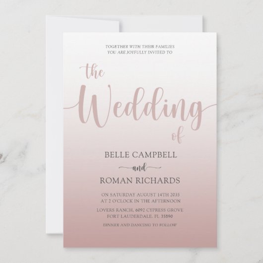 Invitation Élégant Rose Gold Calligraphie Script Mariage Inv (Devant)