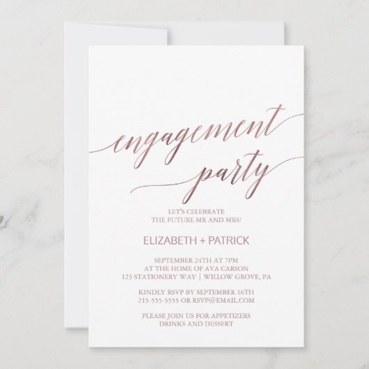 Invitation Élégant Rose Gold Calligraphy Engagement (Devant)