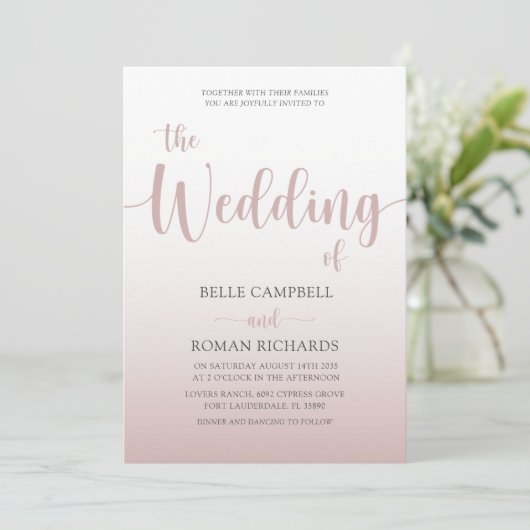 Invitation Élégant Rose Gold Calligraphy Script Mariage (Debout devant)