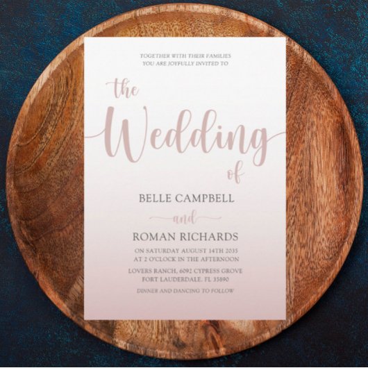 Invitation Élégant Rose Gold Calligraphy Script Mariage