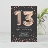 Invitation Elégant Rose Gold Confetti 13e anniversaire fille (Debout devant)