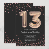 Invitation Elégant Rose Gold Confetti 13e anniversaire fille (Devant / Derrière)