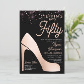 Invitation Elégant Rose Gold Confetti High Heel 50e Anniversa (Debout devant)