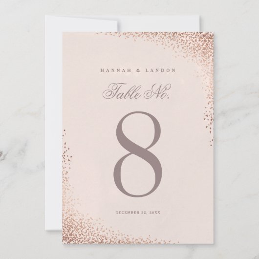 Invitation Élégant Rose Gold Confetti Mariage Numéros de tabl (Dos)