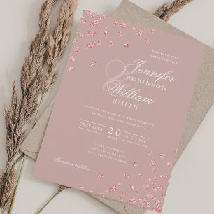 Invitation Élégant Rose Gold Confetti QR Mariage Dusty Rose