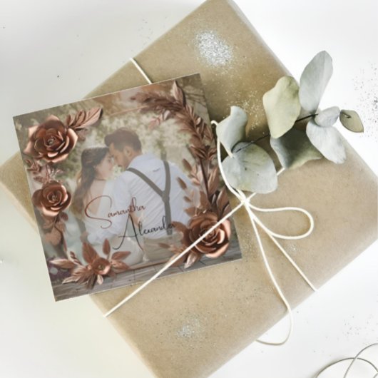 Invitation Élégant Rose Gold Custom Photo Mariage luxueux
