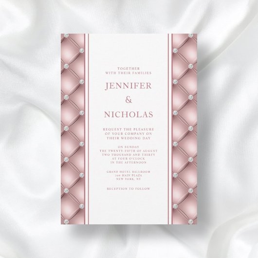 Invitation Elégant Rose Gold Diamond Tufted Mariage Invitatia