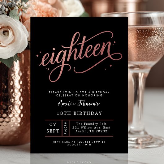 Invitation Elegant Rose Gold Eighteen 18th Birthday 
