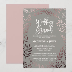 Invitation Elégant Rose Gold et Grey Mariage Brunch