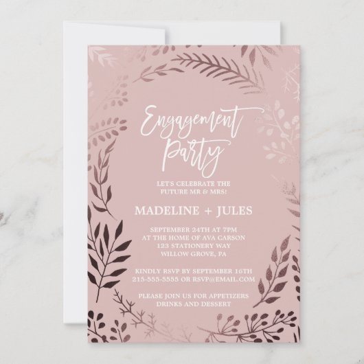 Invitation Élégant Rose Gold et Pink Engagement Party (Devant)
