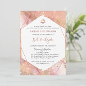 Invitation Élégant Rose Gold et rose Celestin Bat mitzvah (Debout devant)