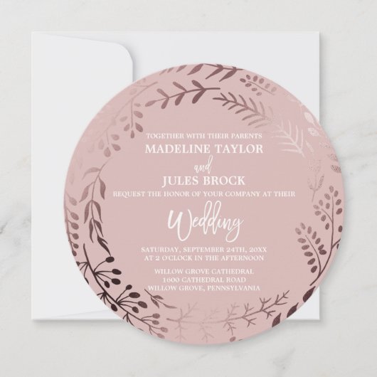 Invitation Élégant Rose Gold et rose Mariage rond (Devant)