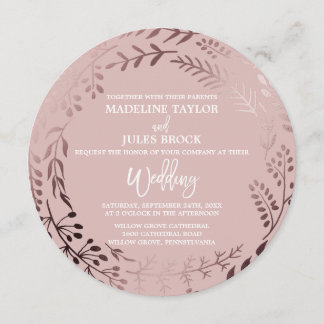 Invitation Élégant Rose Gold et rose Mariage rond