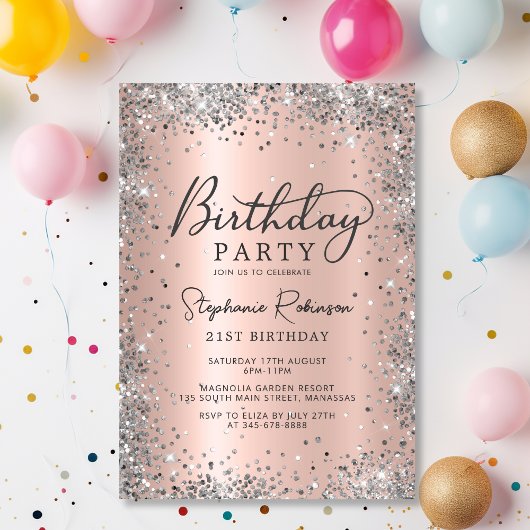 Invitation Elégant Rose Gold et Silver Parties scintillant 21