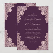 Invitation Élégant Rose Gold et violet Mariage (Devant / Derrière)