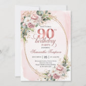 Invitation Elegant Rose Gold Eucalyptus Floral 90th Birthday  (Devant)