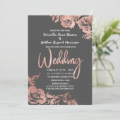 Invitation Élégant Rose Gold Floral Dark Grey Mariage (Debout devant)