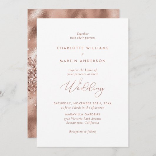 Invitation Élégant Rose Gold Foil Mariage Parties scintillan (Devant / Derrière)