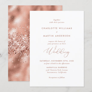 Invitation Élégant Rose  Gold Foil Mariage Parties scintillan