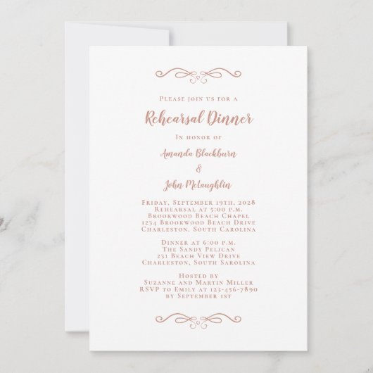 Invitation Élégant Rose Gold Formal Mariage Dîner de répétiti (Devant)