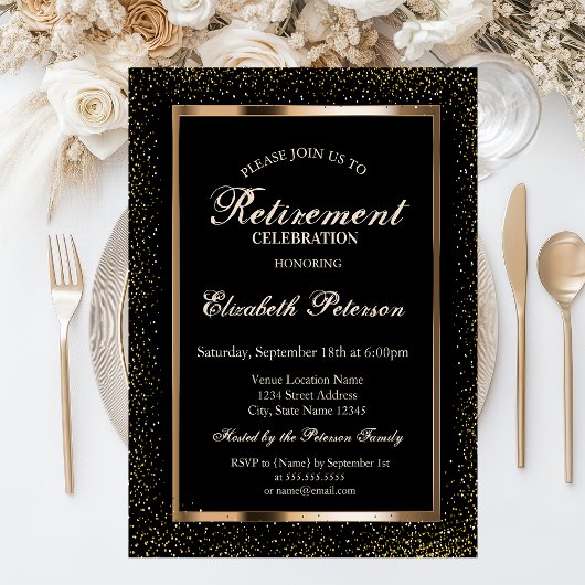 Invitation Élégant Rose Gold Frame Confetti Retraite Party
